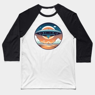 UFO flying saucer vintage over sea sunset Baseball T-Shirt